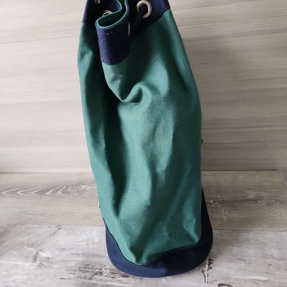Vintage NAUTICA Green Blue Heavy Canvas Draw Pull String Sailor Seaman Sling Bag